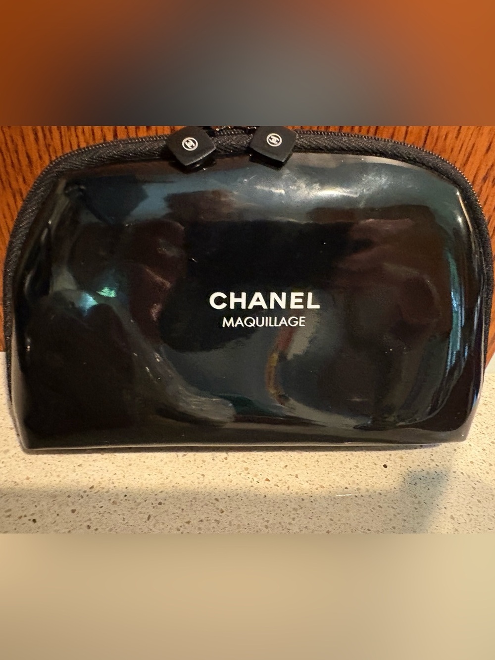CHANEL Black Maquillage Patent Cosmetic Bag
